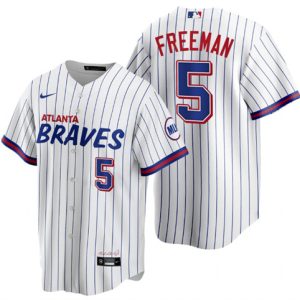 Men Atlanta Braves #5 Freddie Freeman 2021 White City Connect Stitched Jersey