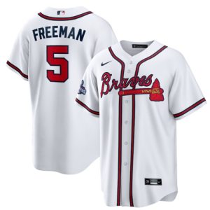 Men Atlanta Braves #5 Freddie Freeman 2021 White World Series Champions Cool Base Stitched Jersey