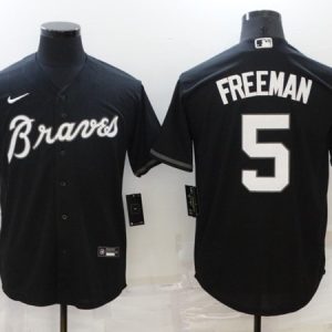 Men Atlanta Braves #5 Freddie Freeman Black Cool Base Stitched Jersey