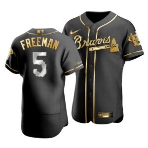 Men Atlanta Braves #5 Freddie Freeman Black Gold Stitched Jersey