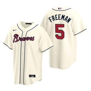 Men Atlanta Braves #5 Freddie Freeman Cream Cool Base Stitched Jersey