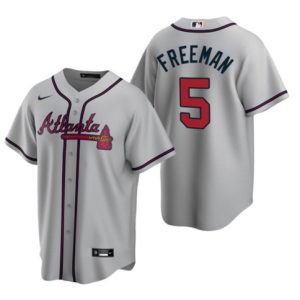 Men Atlanta Braves #5 Freddie Freeman Gray Cool Base Stitched Jersey