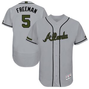 Men Atlanta Braves #5 Freddie Freeman Majestic Gray 2017 Memorial Day Collection Flex Base Player Stitched MLB Jersey