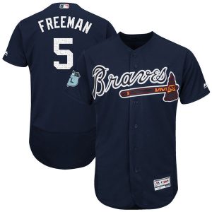 Men Atlanta Braves #5 Freddie Freeman Majestic Navy 2017 Spring Training Flex Base Player Stitched MLB Jersey