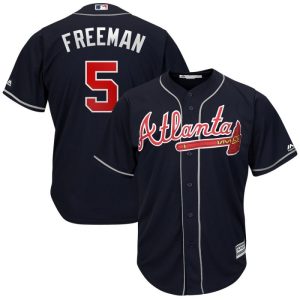 Men Atlanta Braves #5 Freddie Freeman Majestic Navy Cool Base Stitched MLB Jersey