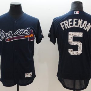 Men Atlanta Braves #5 Freddie Freeman Navy 2018 Spring Training Flexbase Stitched MLB Jersey