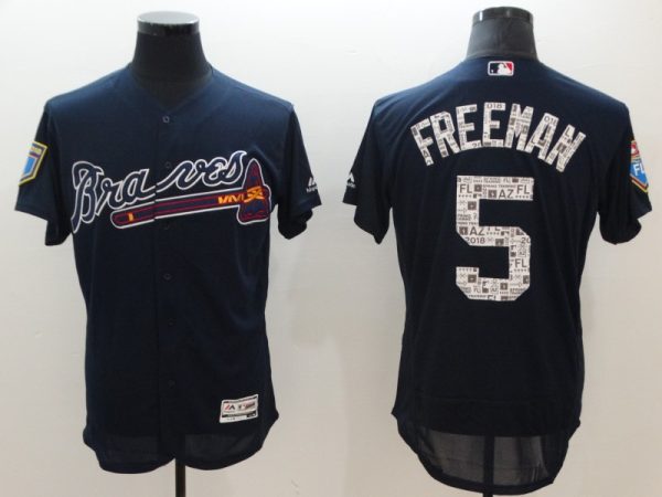 Men Atlanta Braves #5 Freddie Freeman Navy 2018 Spring Training Flexbase Stitched MLB Jersey