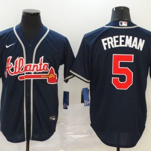 Men Atlanta Braves #5 Freddie Freeman Navy Cool Base Stitched MLB Jersey