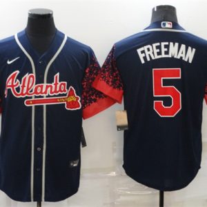 Men Atlanta Braves #5 Freddie Freeman Navy Stitched Jersey