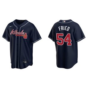 Men Atlanta Braves #54 Max Fried Navy Cool Base Stitched Baseball Jersey