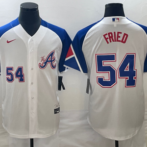 Men Atlanta Braves #54 Max Fried White 2023 City Connect Cool Base With Patch Stitched Baseball Jersey