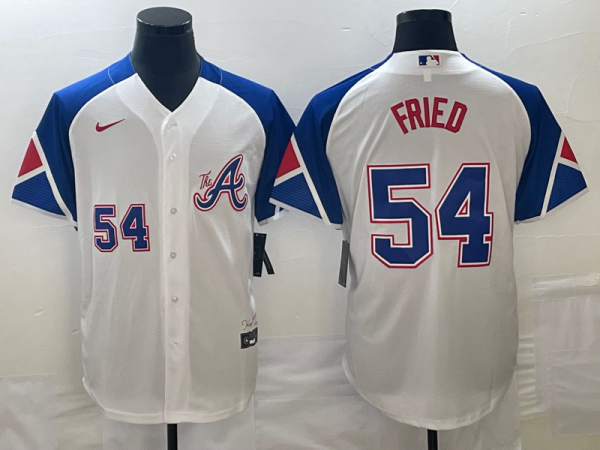 Men Atlanta Braves #54 Max Fried White 2023 City Connect Cool Base With Patch Stitched Baseball Jersey