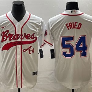 Men Atlanta Braves #54 Max Fried White Cool Base With Patch Stitched Baseball Jersey