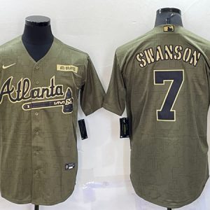 Men Atlanta Braves #7 Dansby Swanso Camo Salute To Service Cool Base Stitched Jersey