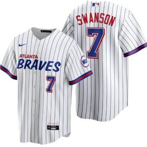 Men Atlanta Braves #7 Dansby Swanson 2021 White City Connect Stitched Jersey