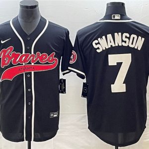 Men Atlanta Braves #7 Dansby Swanson Black Cool Base Stitched Baseball Jersey