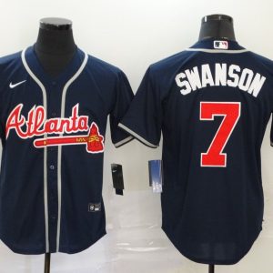 Men Atlanta Braves #7 Dansby Swanson Navy Cool Base Stitched MLB Jersey