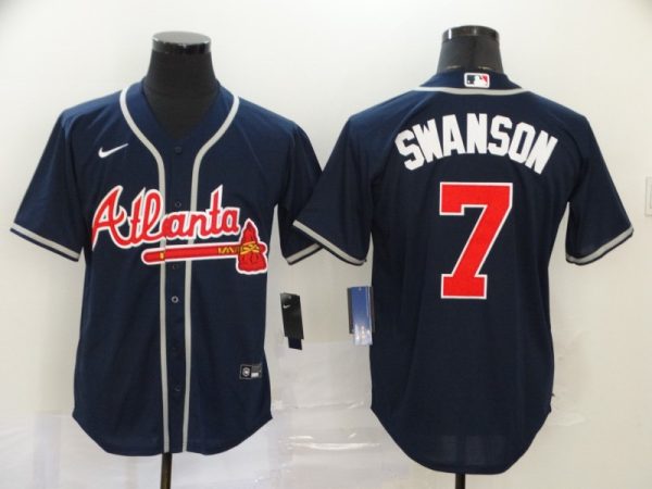 Men Atlanta Braves #7 Dansby Swanson Navy Cool Base Stitched MLB Jersey