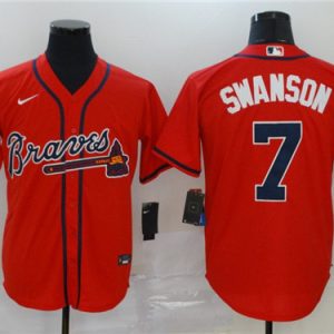 Men Atlanta Braves #7 Dansby Swanson Red Cool Base Stitched MLB Jersey