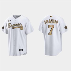 Men Atlanta Braves #7 Dansby Swanson White 2022 All-Star Cool Base Stitched Baseball Jersey