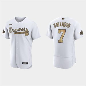 Men Atlanta Braves #7 Dansby Swanson White 2022 All-Star Flex Base Stitched Baseball Jersey