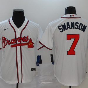 Men Atlanta Braves #7 Dansby Swanson White Cool Base Stitched MLB Jersey