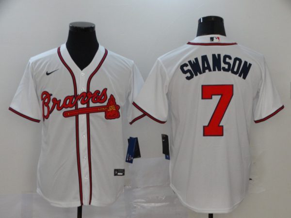 Men Atlanta Braves #7 Dansby Swanson White Cool Base Stitched MLB Jersey