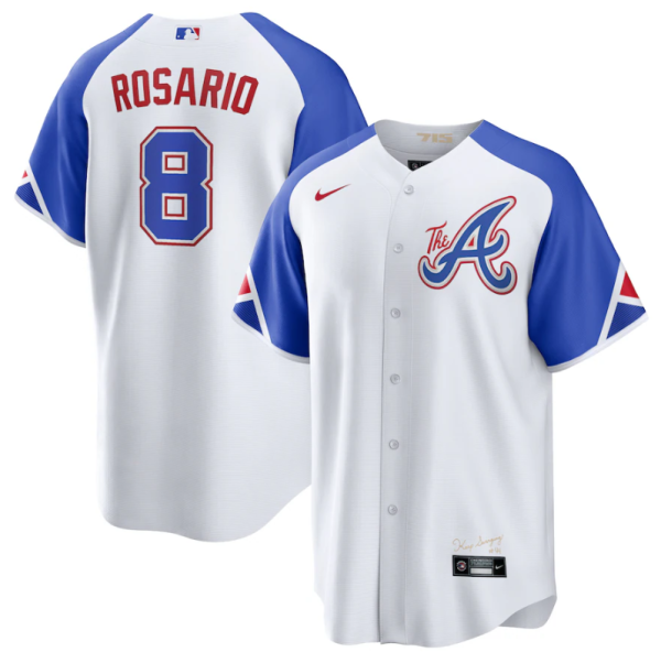 Men Atlanta Braves #8 Eddie Rosario White 2023 City Connect Cool Base Stitched Jersey