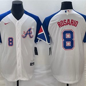 Men Atlanta Braves #8 Eddie Rosario White 2023 City Connect Cool Base With Patch Stitched Baseball Jersey