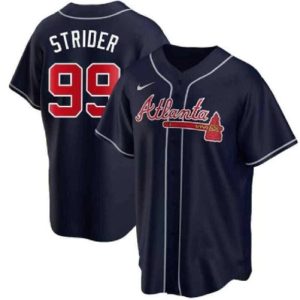 Men Atlanta Braves #99 Spencer Strider Navy Cool Base Stitched Baseball Jersey