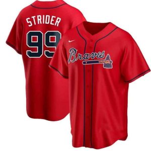 Men Atlanta Braves #99 Spencer Strider Red Cool Base Stitched Baseball Jersey