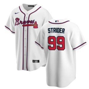 Men Atlanta Braves #99 Spencer Strider White Cool Base Stitched Baseball Jersey