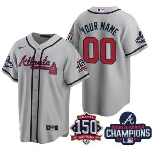 Men Atlanta Braves Active Player Custom 2021 Gray World Series Champions With 150th Anniversary Cool Base Stitched Jersey