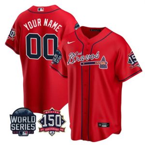 Men Atlanta Braves Active Player Custom 2021 Navy World Series Champions With 150th Anniversary Cool Base Stitched Jersey