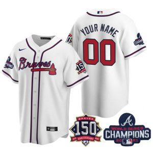 Men Atlanta Braves Active Player Custom 2021 White World Series Champions With 150th Anniversary Cool Base Stitched Jersey