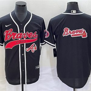 Men Atlanta Braves Black Team Big Logo Cool Base With Patch Stitched Baseball Jersey