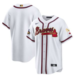 Men Atlanta Braves Blank 2022 White/Gold World Series Champions Program Cool Base Stitched Baseball Jersey