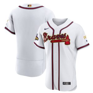 Men Atlanta Braves Blank 2022 White/Gold World Series Champions Program Flex Base Stitched Baseball Jersey