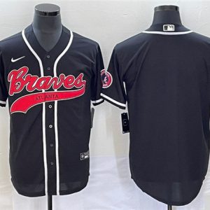 Men Atlanta Braves Blank Black Cool Base With Patch Stitched Baseball Jersey