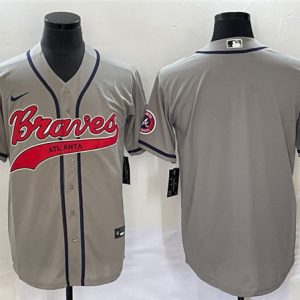 Men Atlanta Braves Blank Gray Cool Base With Patch Stitched Baseball Jersey