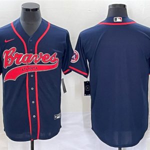 Men Atlanta Braves Blank Navy Cool Base With Patch Stitched Baseball Jersey