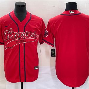 Men Atlanta Braves Blank Red Cool Base With Patch Stitched Baseball Jersey