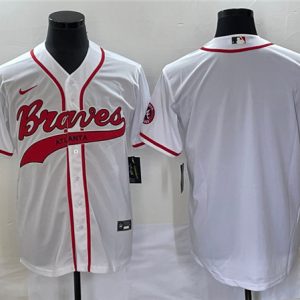 Men Atlanta Braves Blank White Cool Base With Patch Stitched Baseball Jersey