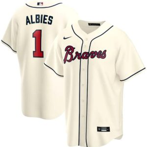 Men Atlanta Braves Cream #1 Ozzie Albies Cool Base Stitched MLB Jersey