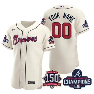 Men Atlanta Braves Cream Active Player Custom 2021 World Series Champions With 150th Anniversary Stitched Jersey