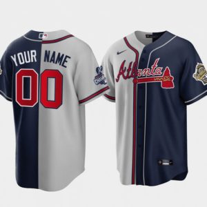 Men Atlanta Braves Custom Gray Navy Two tone Split Stitched Jersey