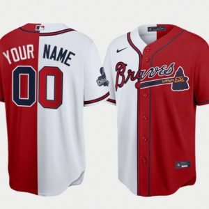 Men Atlanta Braves Custom Red White Two tone Split Stitched Jersey