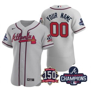 Men Atlanta Braves Gray Active Player Custom 2021 World Series Champions With 150th Anniversary Stitched Jersey