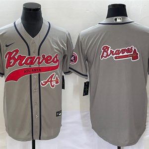 Men Atlanta Braves Gray Team Big Logo Cool Base With Patch Stitched Baseball Jersey