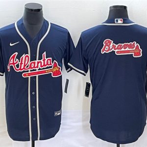 Men Atlanta Braves Navy Team Big Logo Cool Base Stitched Baseball Jersey